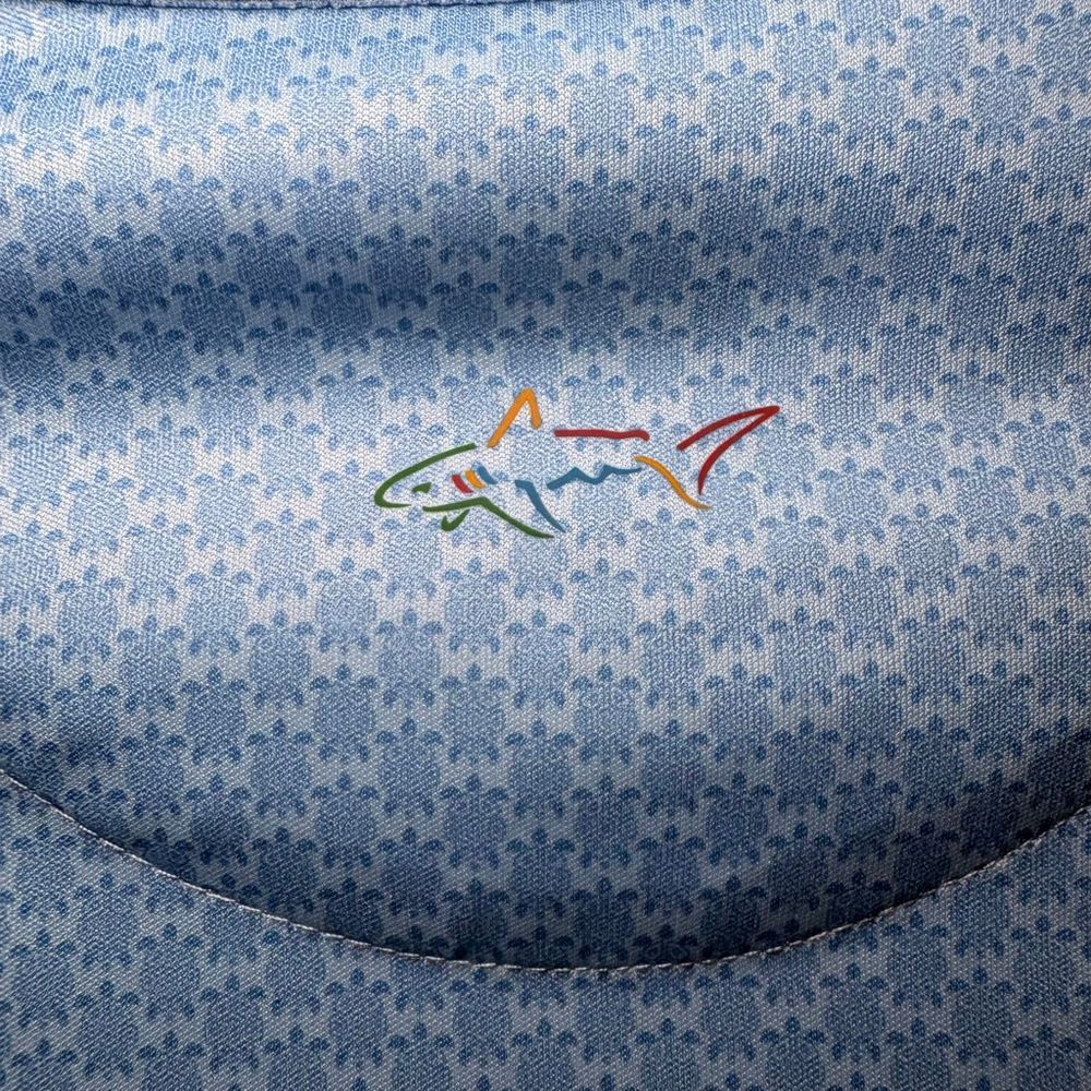 Men's Greg Norman Blue White Turtle Print Polo Shirt XL - Picture 4 of 6